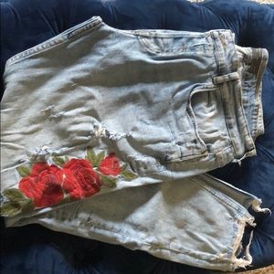 ZARA JEANS WITH EMBROIDERED FLOWERS